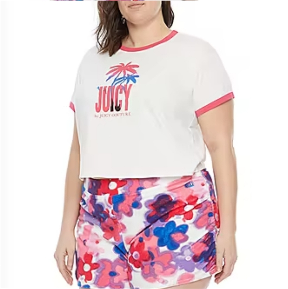 JUICY BY JUICY COUTURE RINGER WOMEN'S PLUS CREW NECK SHORT SLEEVE T-SHIRT 2X 3X